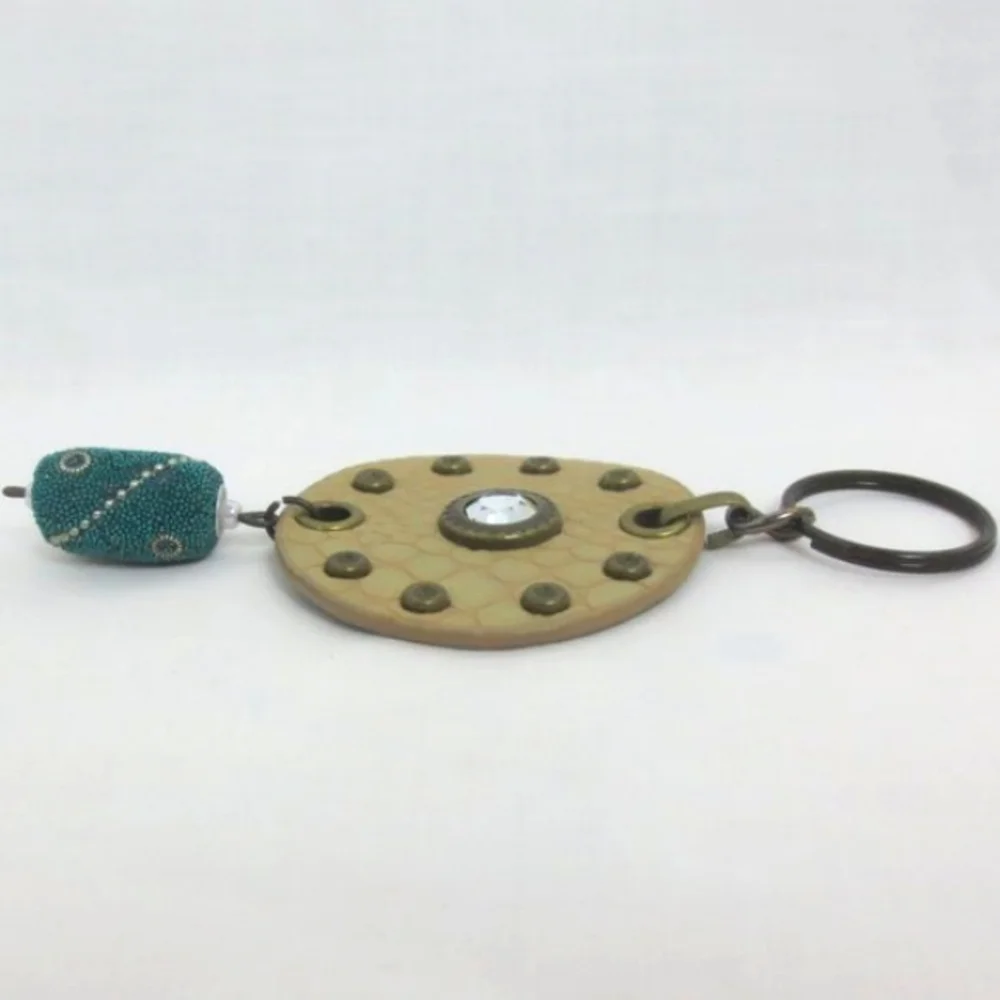 New Handmade Keychain Bag Charm Beaded Boho Faux Leather Rhinestone Swivel Clip